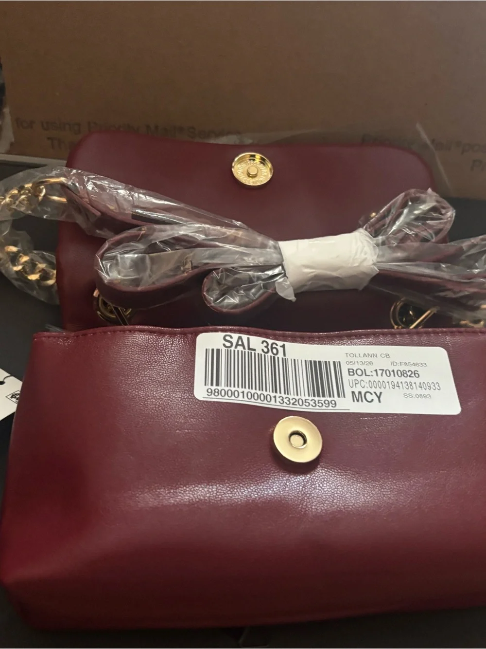 INC International Concepts Burgundy Satchel with Gold Chain Heart